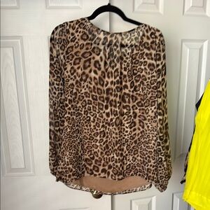Chico's Tan and Brown Chiffon Leopard Blouse